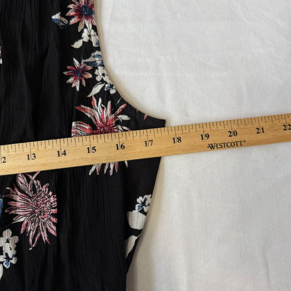 Lulus Black Pink Floral Print Tassel Tie Wrap Dress Medium - Picture 5 of 7